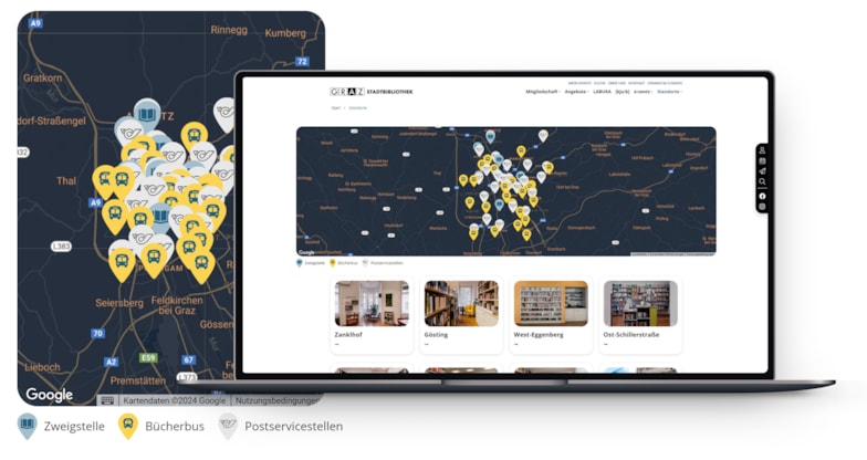 Interactive Standortkarte für Stadtbibliothek Graz