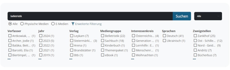 OCLC angepasste Suche mit Filterung und Design