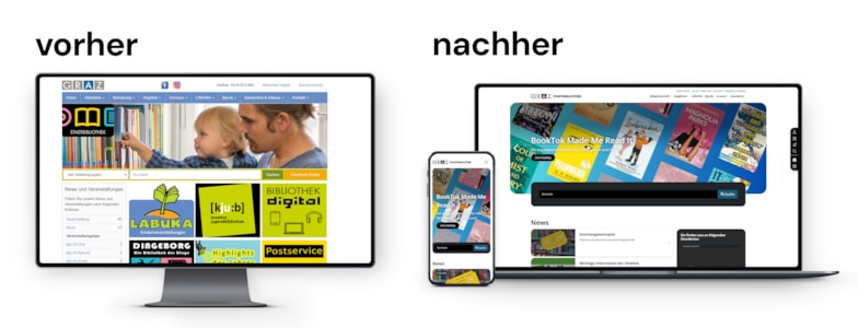 Webdesign Stadtibliothek Graz vorher nachher vergleich